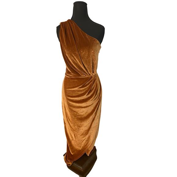 Baltic Born Kourtney Velvet One Shoulder Midi Dress in Spice L Holiday Fall - Picture 2 of 12